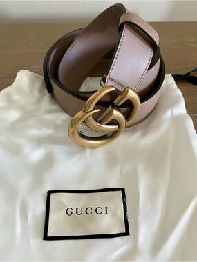 Gucci Pink Leather Double G Buckle Belt with Gold Hardware
